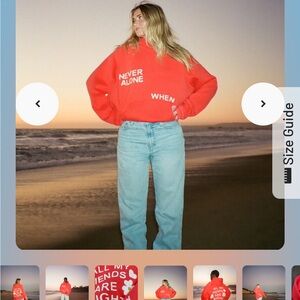 Red 'Never Alone' Graphic Hoodie Sweatshirt